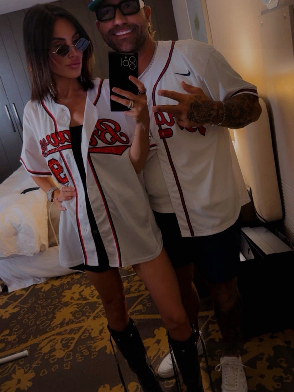 White bedazzled braves Baseball Jersey with Red & Black Trim Morgan wallen!!!! - Picture 7 of 7